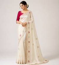 Red & Ivory Silk Saree | Jaipur Handmade |  Gota Patti Embroidery — 3