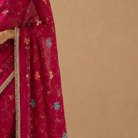 Hand-Painted Floral Georgette Saree | Gota Border — 2